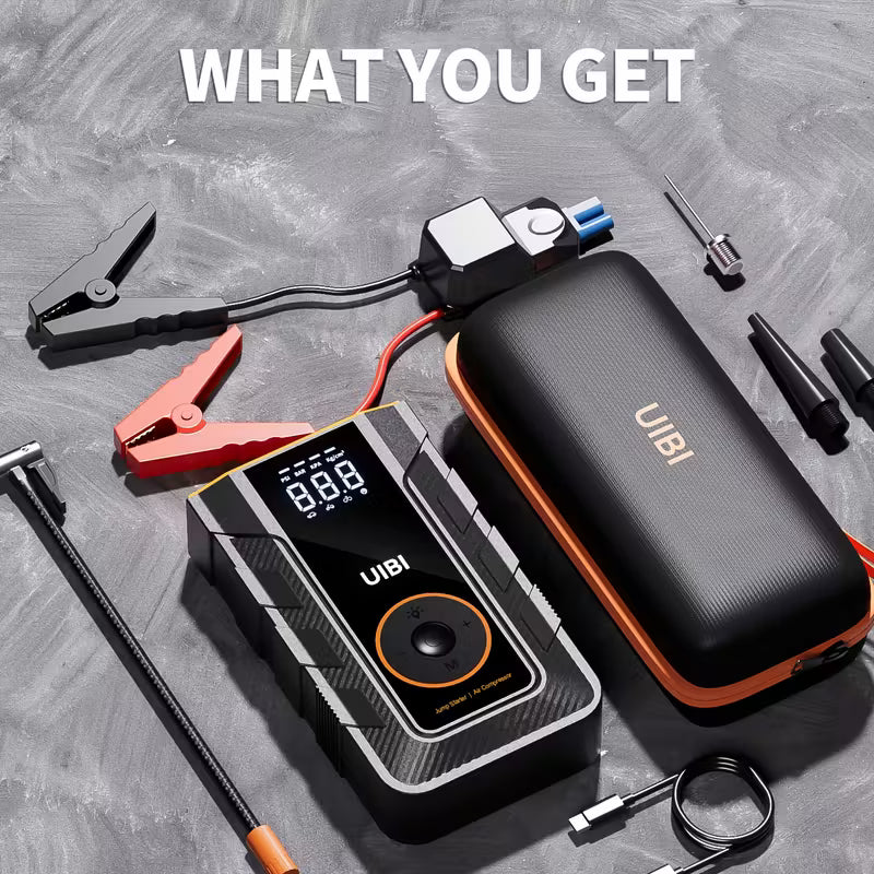 7-in-1 Portable Car Jump Starter with Tyre Inflator, PD45W Power Bank, 10 Protections, LED Torch | AU Plug for Vehicles & Camping