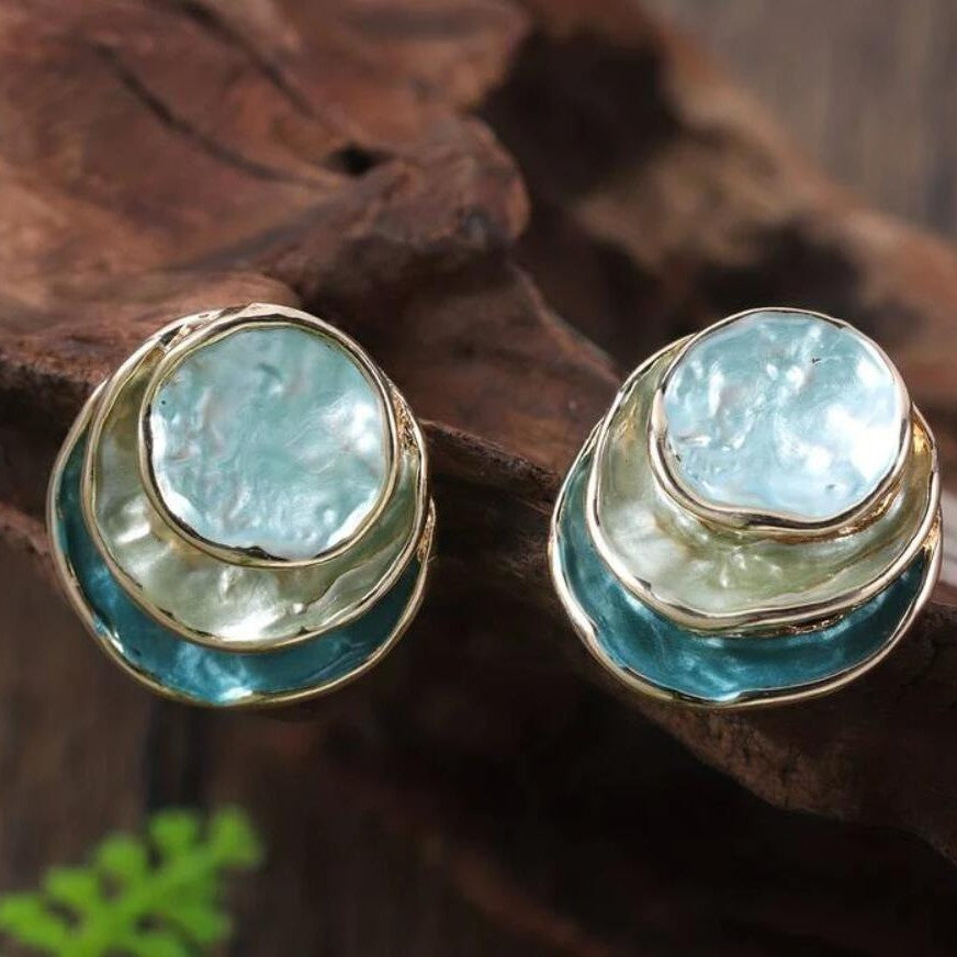 Three-colored Painting Round Earrings