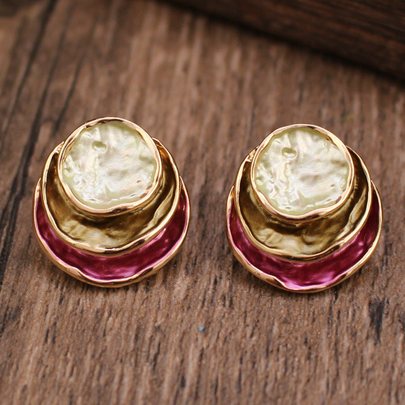 Three-colored Painting Round Earrings
