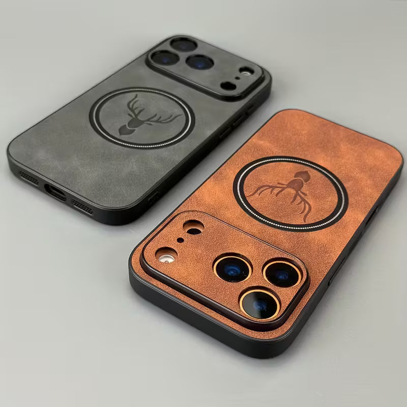 Luxury Retro Faux Sheepskin Faux Leather Magnetic Wireless Charging Case