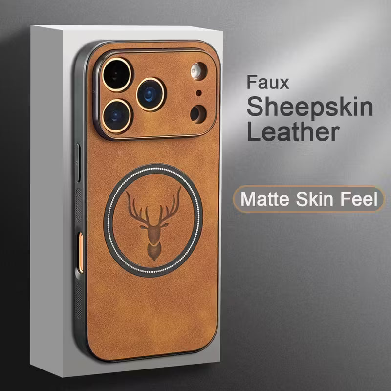 Luxury Retro Faux Sheepskin Faux Leather Magnetic Wireless Charging Case