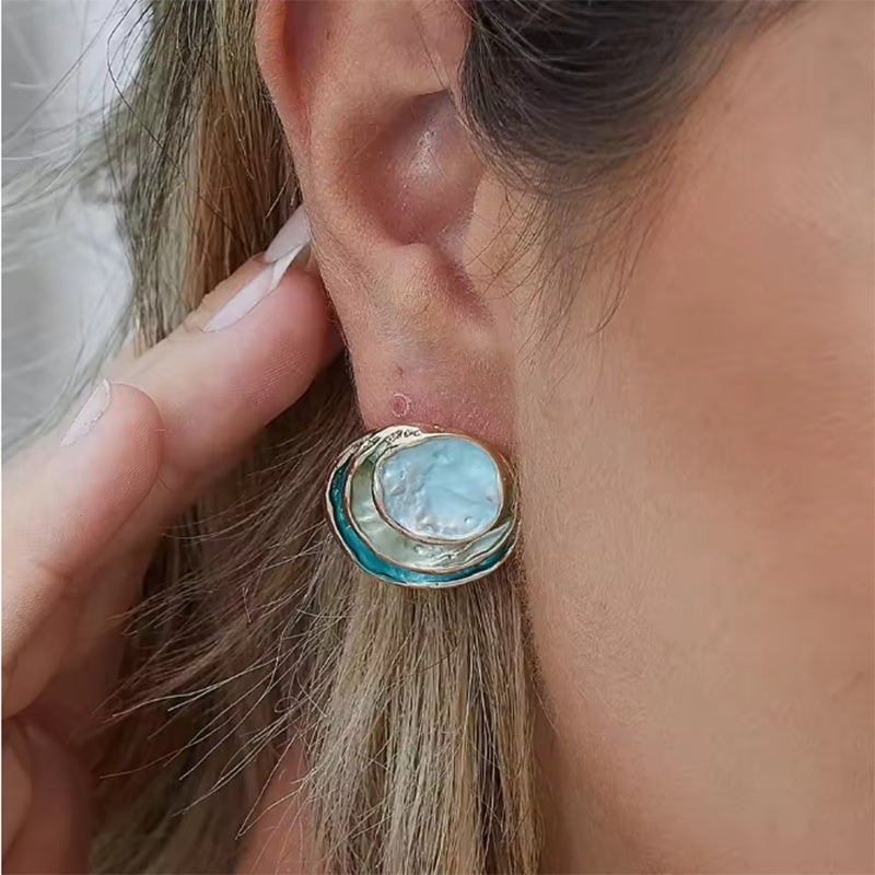Three-colored Painting Round Earrings