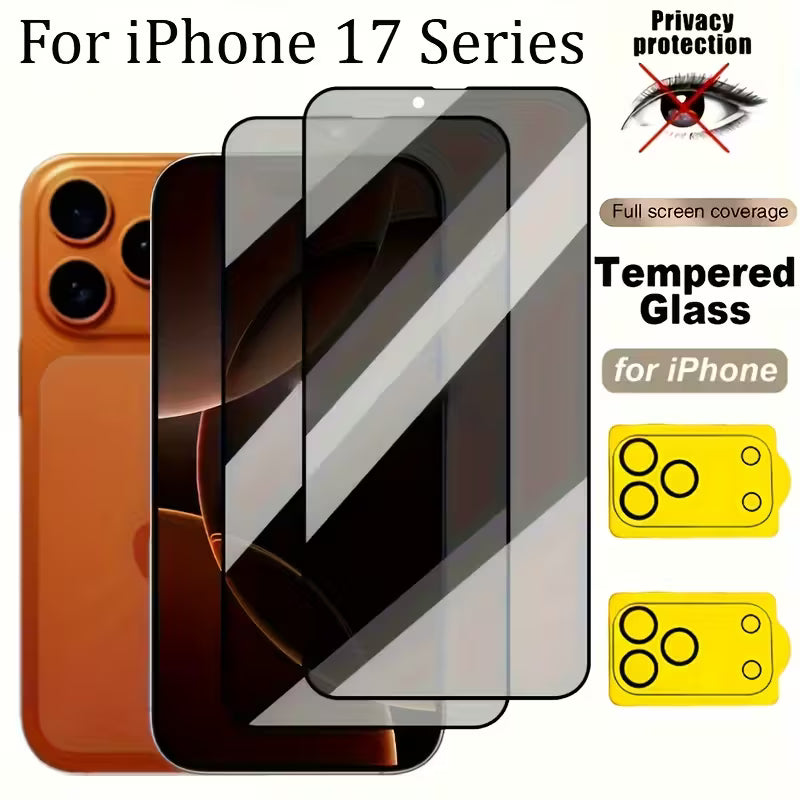 4-In-1 Set: 2 Tempered Glass Privacy Screen Protectors + 2 Camera Lens Protectors