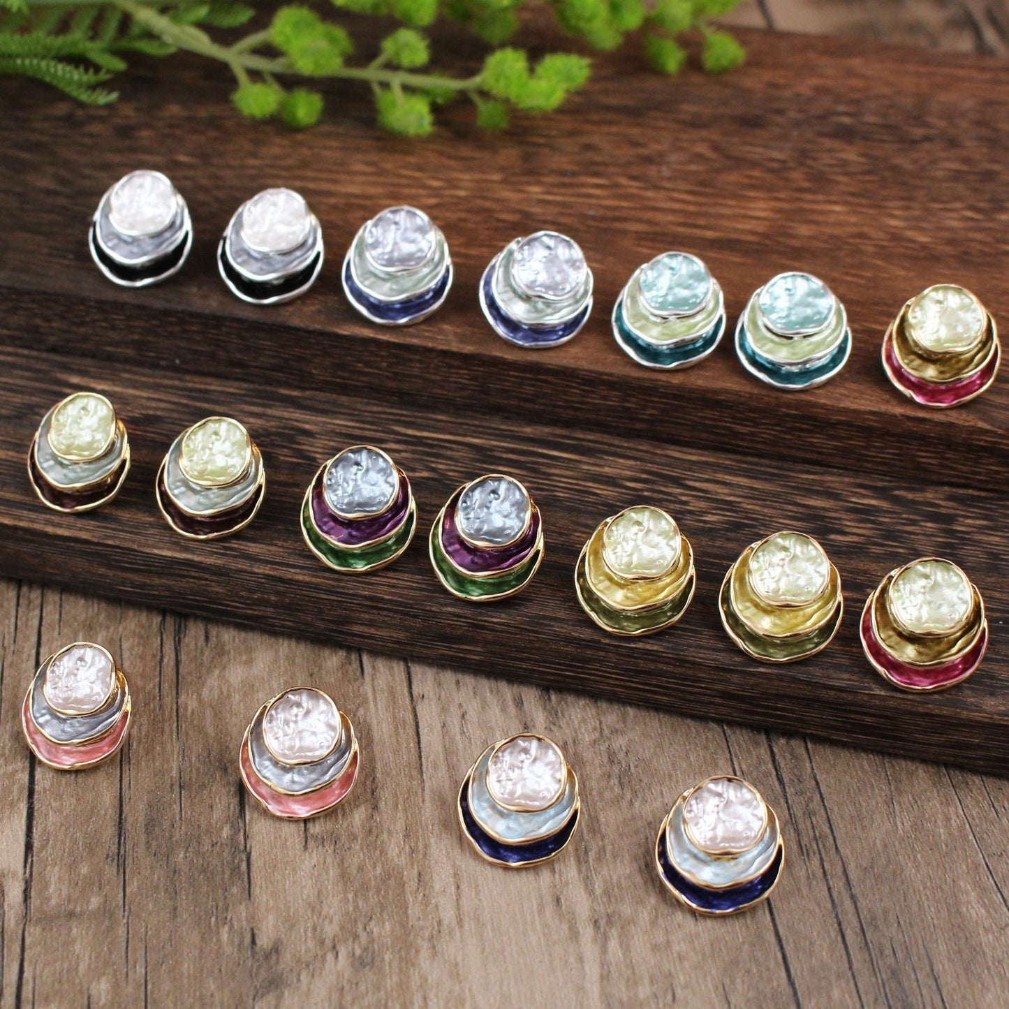 Three-colored Painting Round Earrings