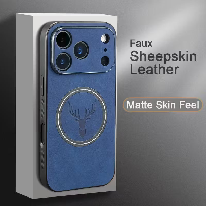 Luxury Retro Faux Sheepskin Faux Leather Magnetic Wireless Charging Case