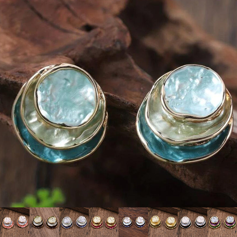 Three-colored Painting Round Earrings