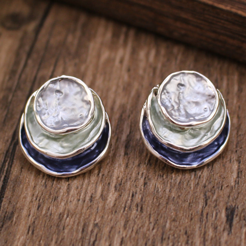 Three-colored Painting Round Earrings