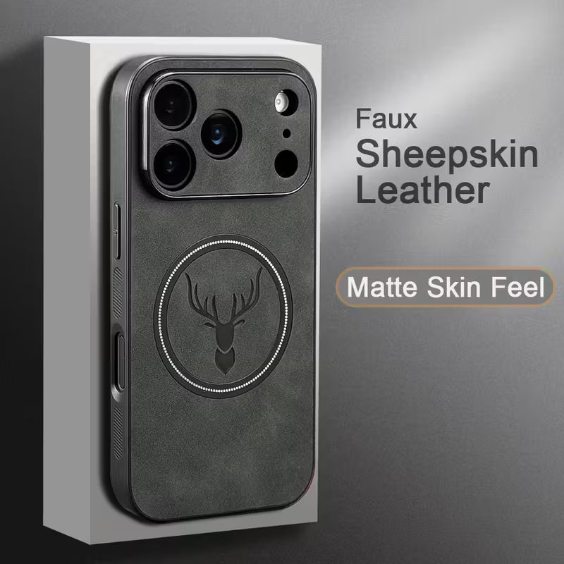Luxury Retro Faux Sheepskin Faux Leather Magnetic Wireless Charging Case