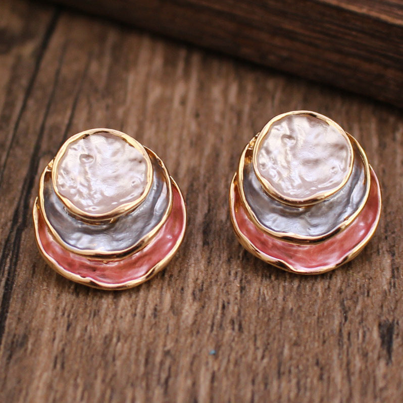 Three-colored Painting Round Earrings