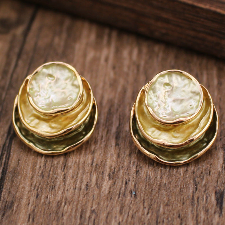 Three-colored Painting Round Earrings