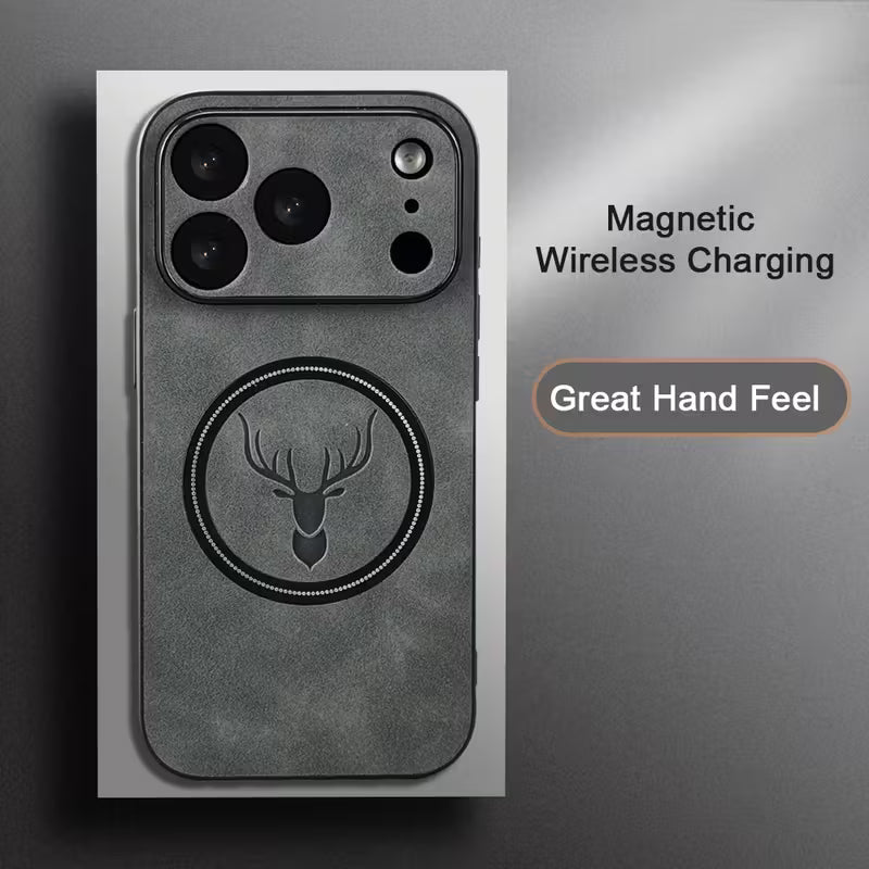 Luxury Retro Faux Sheepskin Faux Leather Magnetic Wireless Charging Case