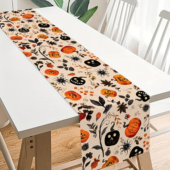 Happy Halloween Table Runner 180x35cm  Pumpkin Skull Autumn Leaves Bats Polyester